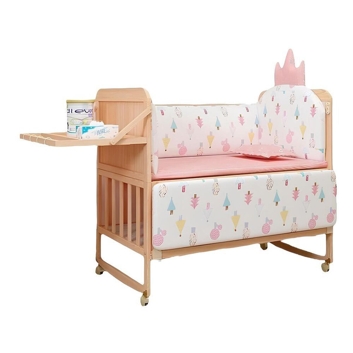 Cuna Colecho Madera Pack&Play con Mudador Rosad LuBabycas
