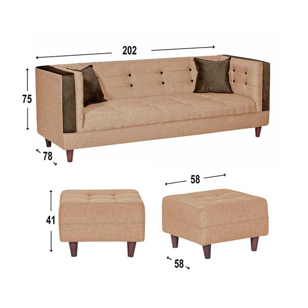Juego de Living Diseño A&M Home Santa Monica Sofá 3 Cuerpos + 2 Pouf 1 Cuerpo Beige