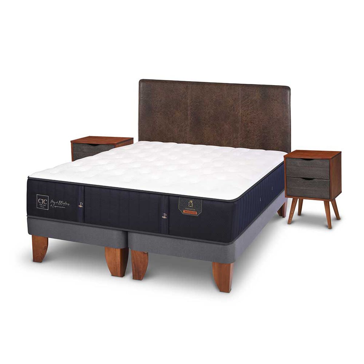 Cama Europea CIC Base Dividida King Premium + Respaldo + Veladores