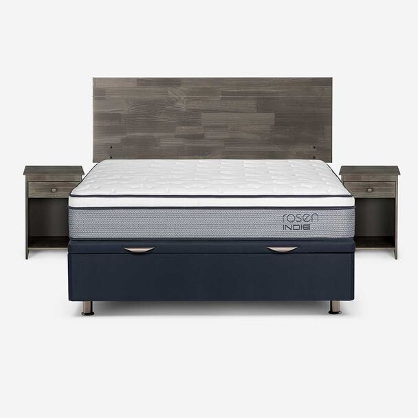 Boxet Rosen 2 Plazas Indie + Respaldo + 2 Veladores Tabor Grafito