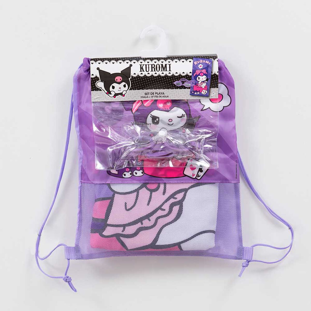 Toalla de Playa Infantil + Lente de Agua Sanrio Kuromi Morado 70 x 140 cm