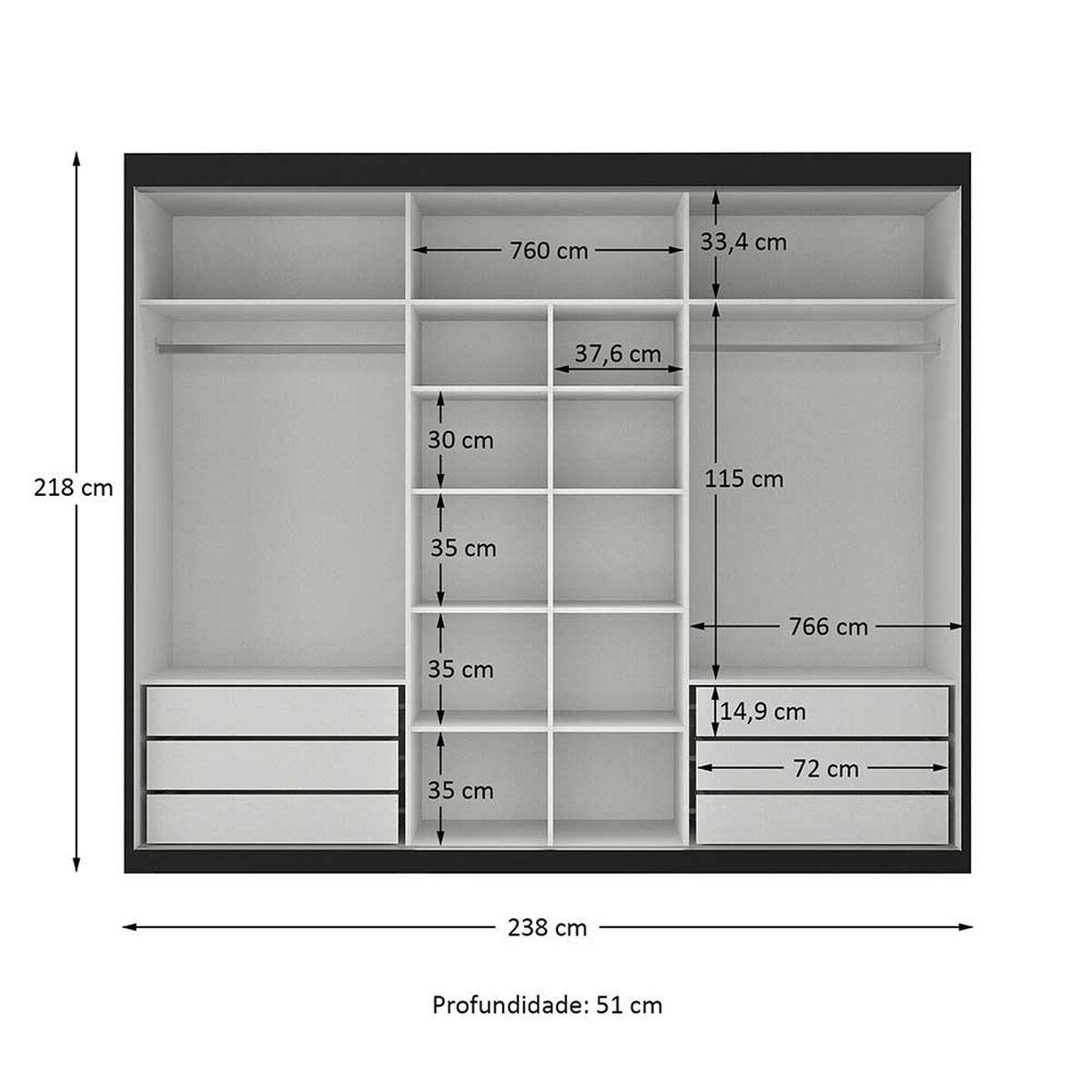 Closet Di Poretti Design Senna 3 Puertas 6 Cajones Negro