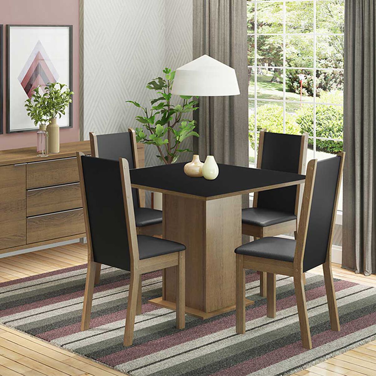 Juego de Comedor Vekkahome Lilo Greco 4 Sillas Negro