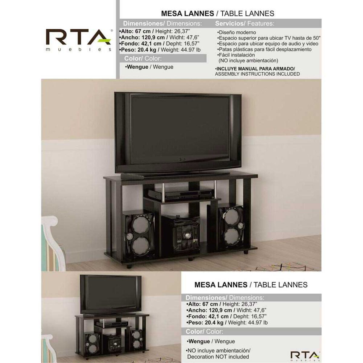 Rack TV TuHome Lannes Wengue Hasta 50"