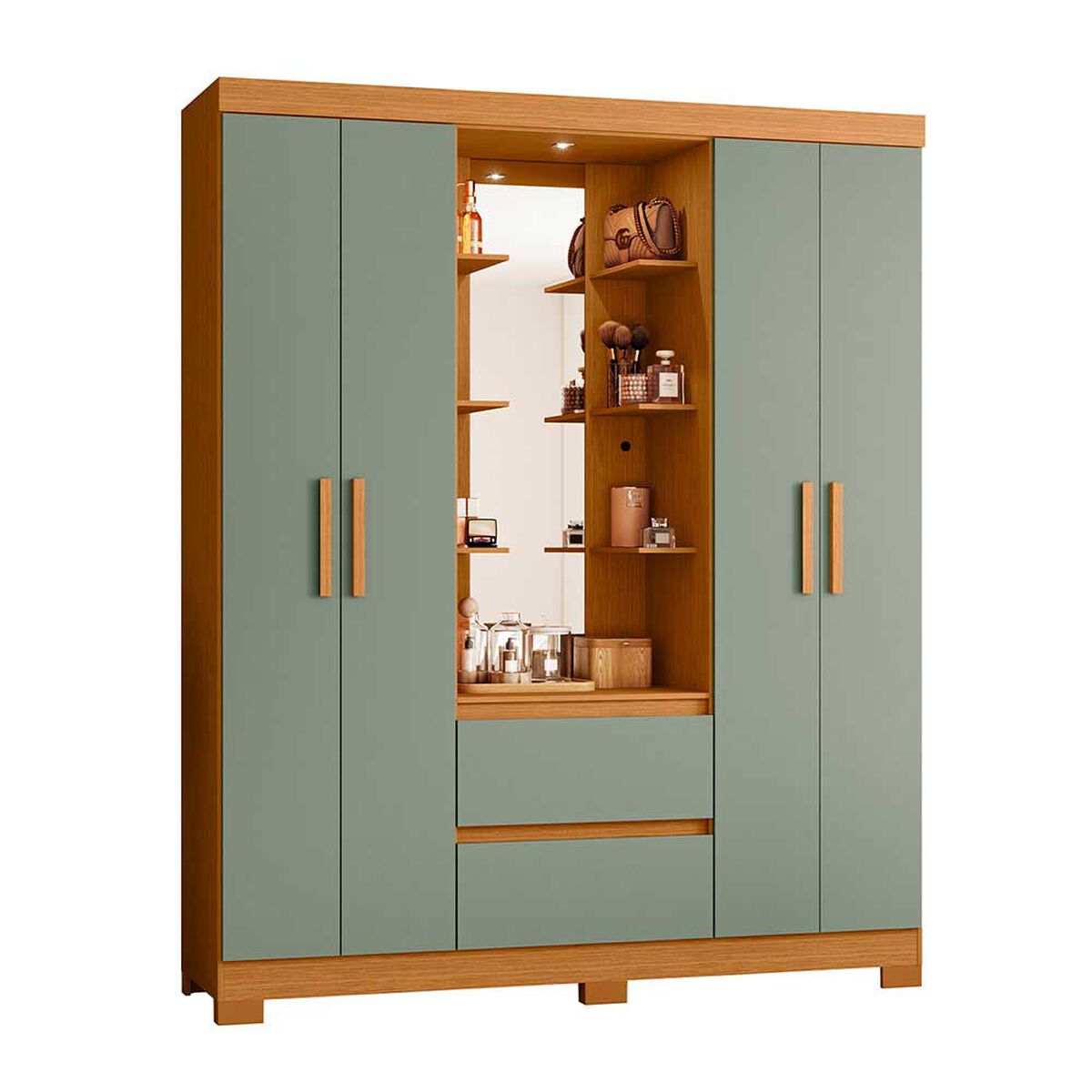 Closet Vekkahome Olimpia con Espejo 4 Puertas 2 Cajones Verde