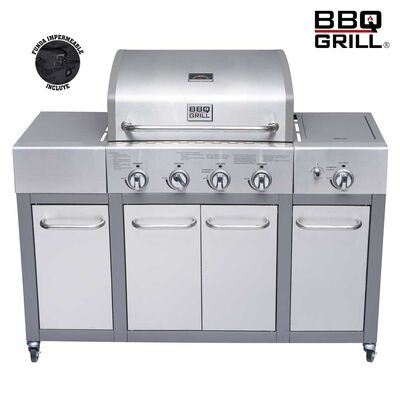Parrilla a Gas Encendido Electrónico BBQ Grill Buffalo Acero Inoxidable 4 Quemadores Centrales + 1 Lateral