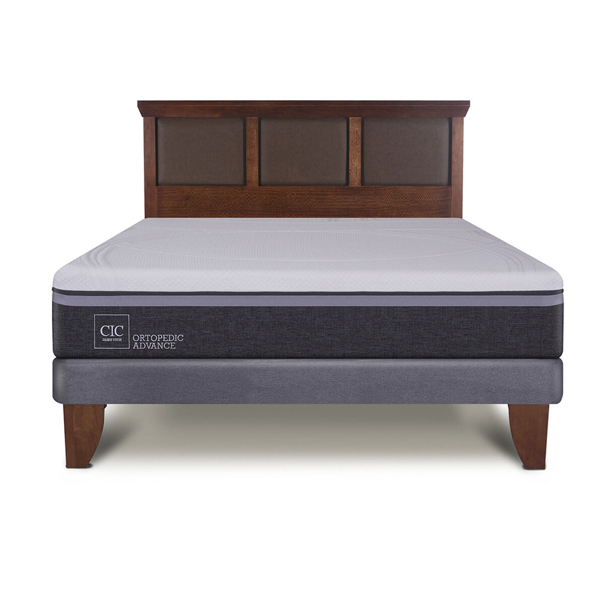 Cama Europea CIC 2 Plazas Ortopedic Advance + Respaldo New Torino Caramelo