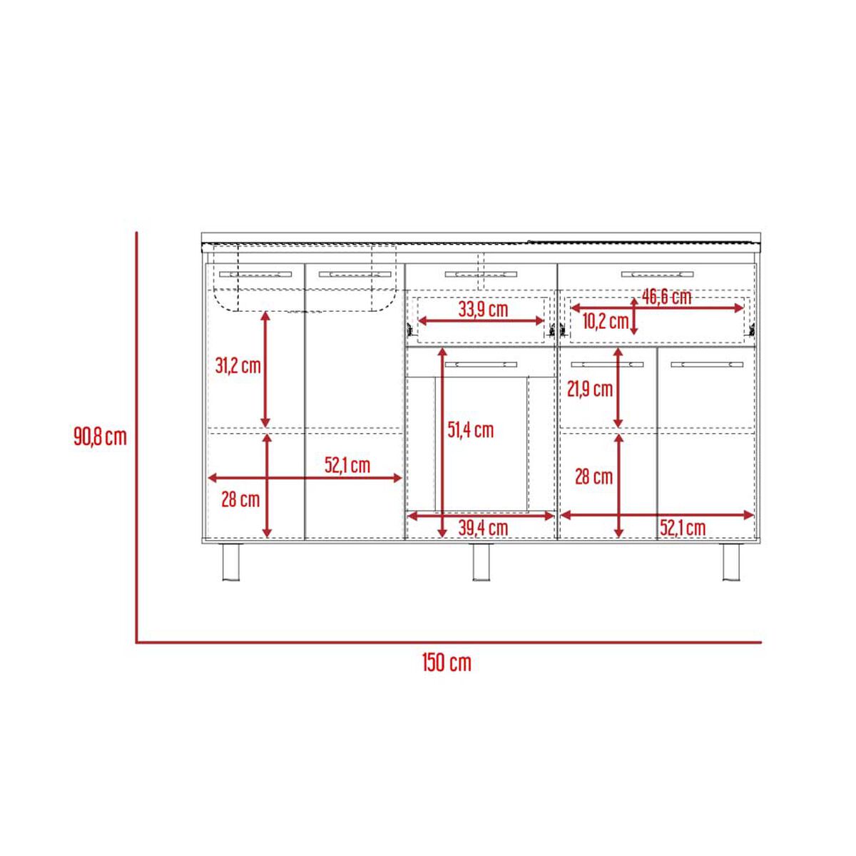 Mueble de Cocina Lavaplatos TuHome Hasselt 5 Puertas 2 Cajones Gris Rovere