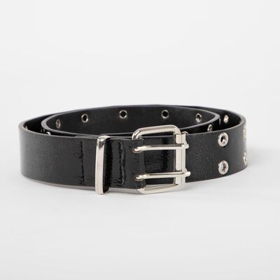 Cinturón Ecocuero Mujer Icono Negro, Plateado