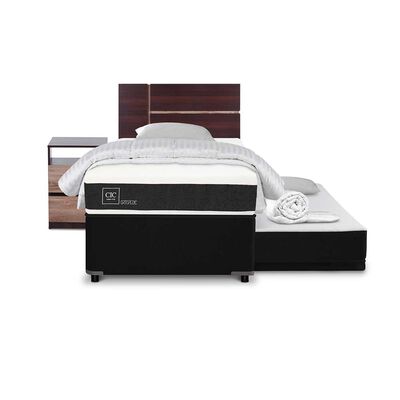 Cama Nido CIC 1,5 Plazas Arriba y 1 Plaza Abajo Ortopedic + Respaldo + Velador Enio + Plumón + Almohada 
