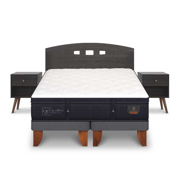 Cama Europea CIC Base Dividida 2 Plazas Súper Premium + Respaldo + 2 Veladores Gales