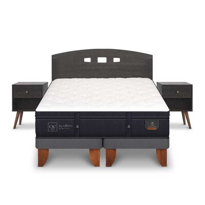 Imagen 1 del producto Cama Europea CIC Base Dividida 2 Plazas Súper Premium + Respaldo + 2 Veladores Gales
