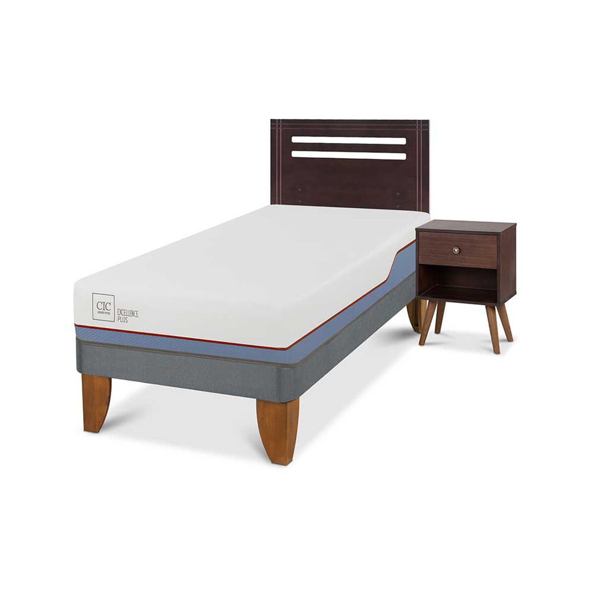 Cama Europea CIC 1 Plaza Excellence Plus + Respaldo + Velador New Munich