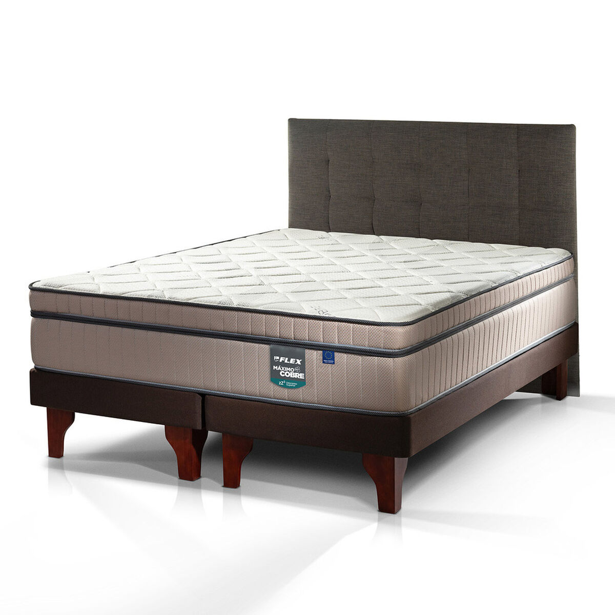 Cama Europea Flex Base Dividida 2 Plazas M&aacute;ximo Cobre + Respaldo Design Grafito