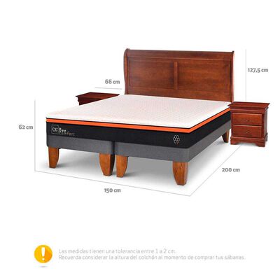 Imagen 2 del producto Cama Europea CIC Base Dividida 2 Plazas Bee Comfort + Respaldo + 2 Veladores