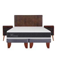 Cama Europea CIC Base Dividida King Ortopedic + Respaldo + 2 Veladores Baker