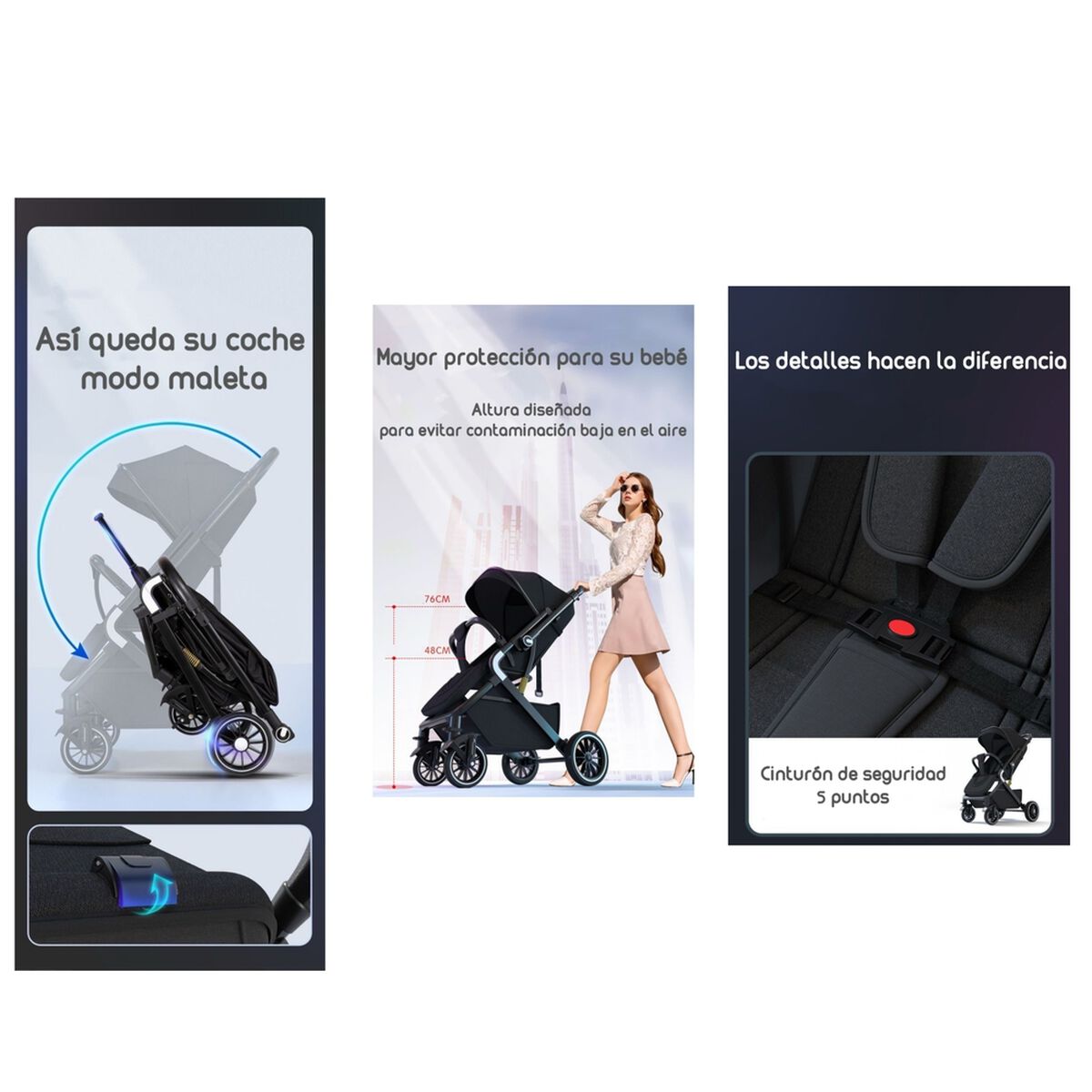 Coche de Paseo Reversible Premium Lubabycas Negro