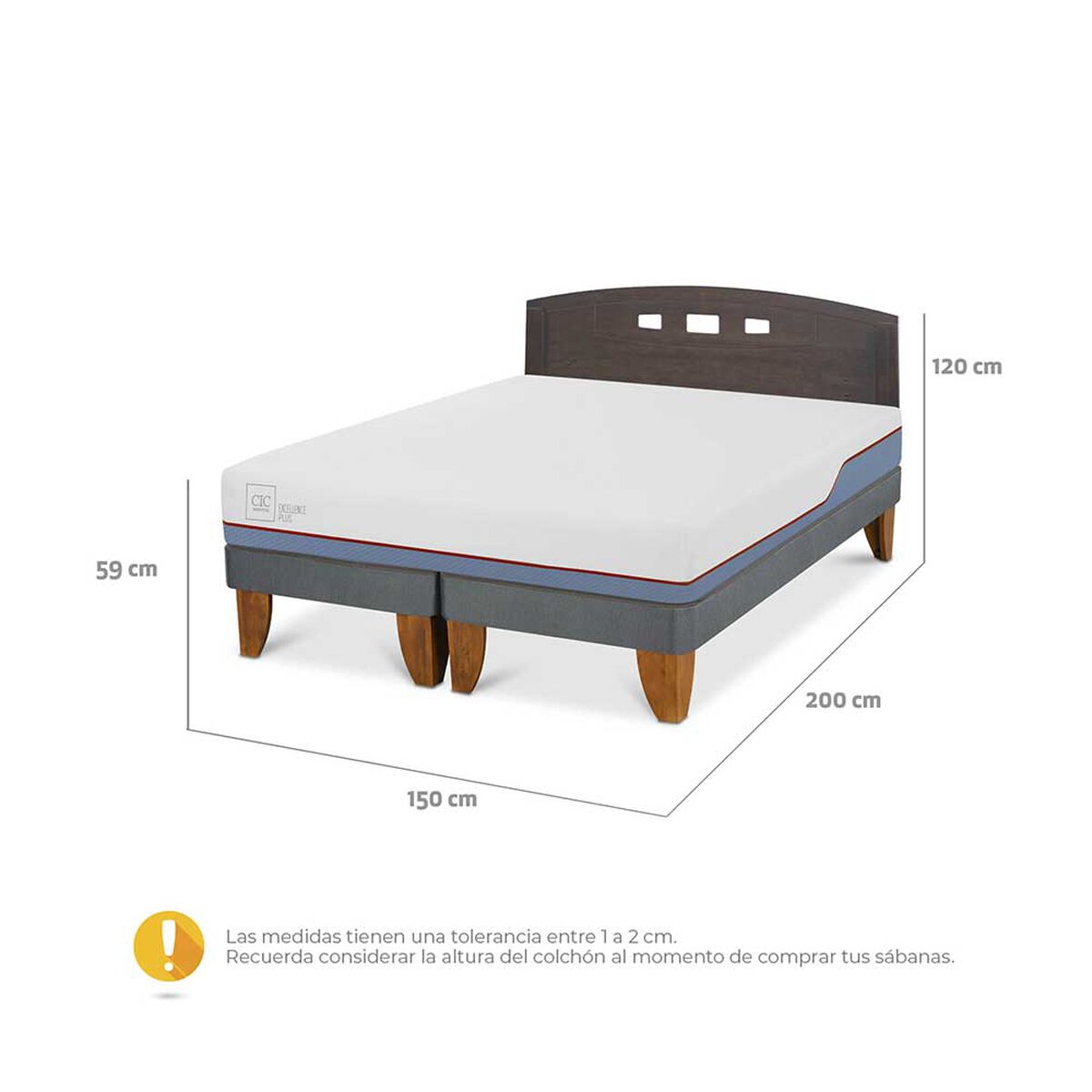 Cama Europea CIC Base Dividida 2 Plazas Excellence Plus + Respaldo Gales