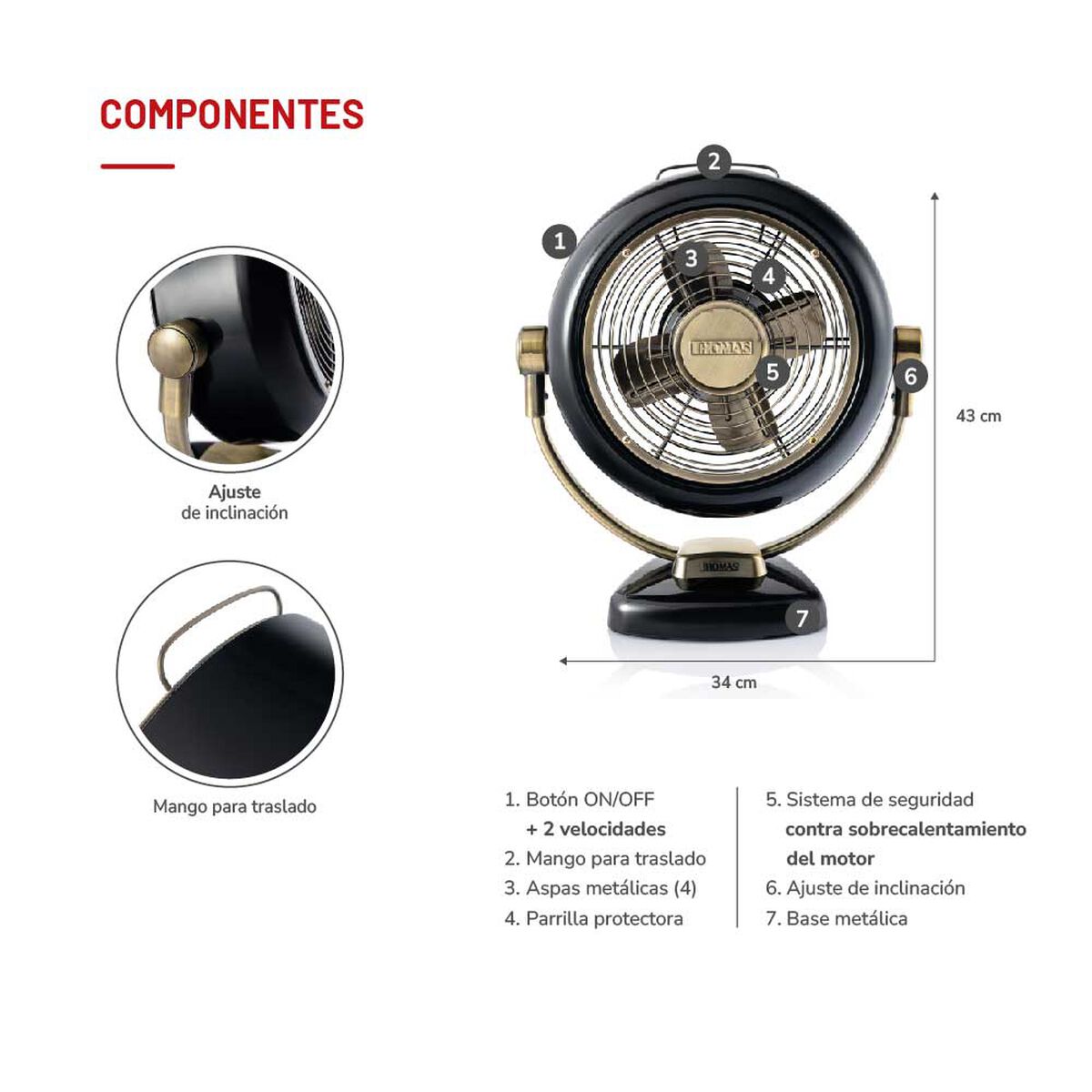 Ventilador de Mesa Thomas TH-12BNM Bronce/Negro