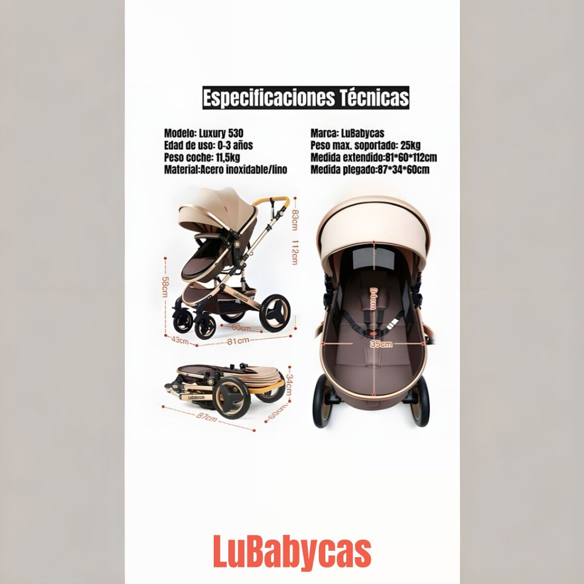 Coche Cuna Moisés con Accesorios Lubabycas Burdeos