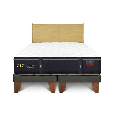 Cama Europea CIC Base Dividida King Grand Premium + Respaldo Miro Mostaza