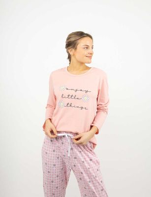 Imagen 1 del producto Pijama Larga Algodón Manga Larga Mujer Icono Rosado