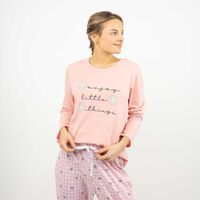 Pijama Larga Algodón Manga Larga Mujer Icono Rosado