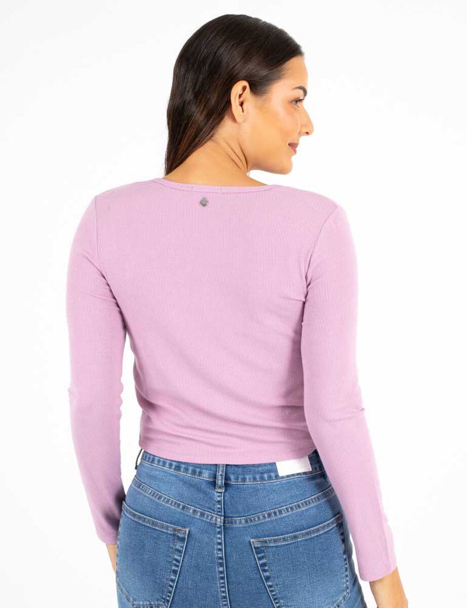 Polera Manga Larga Cuello V Botones Mujer Zibel