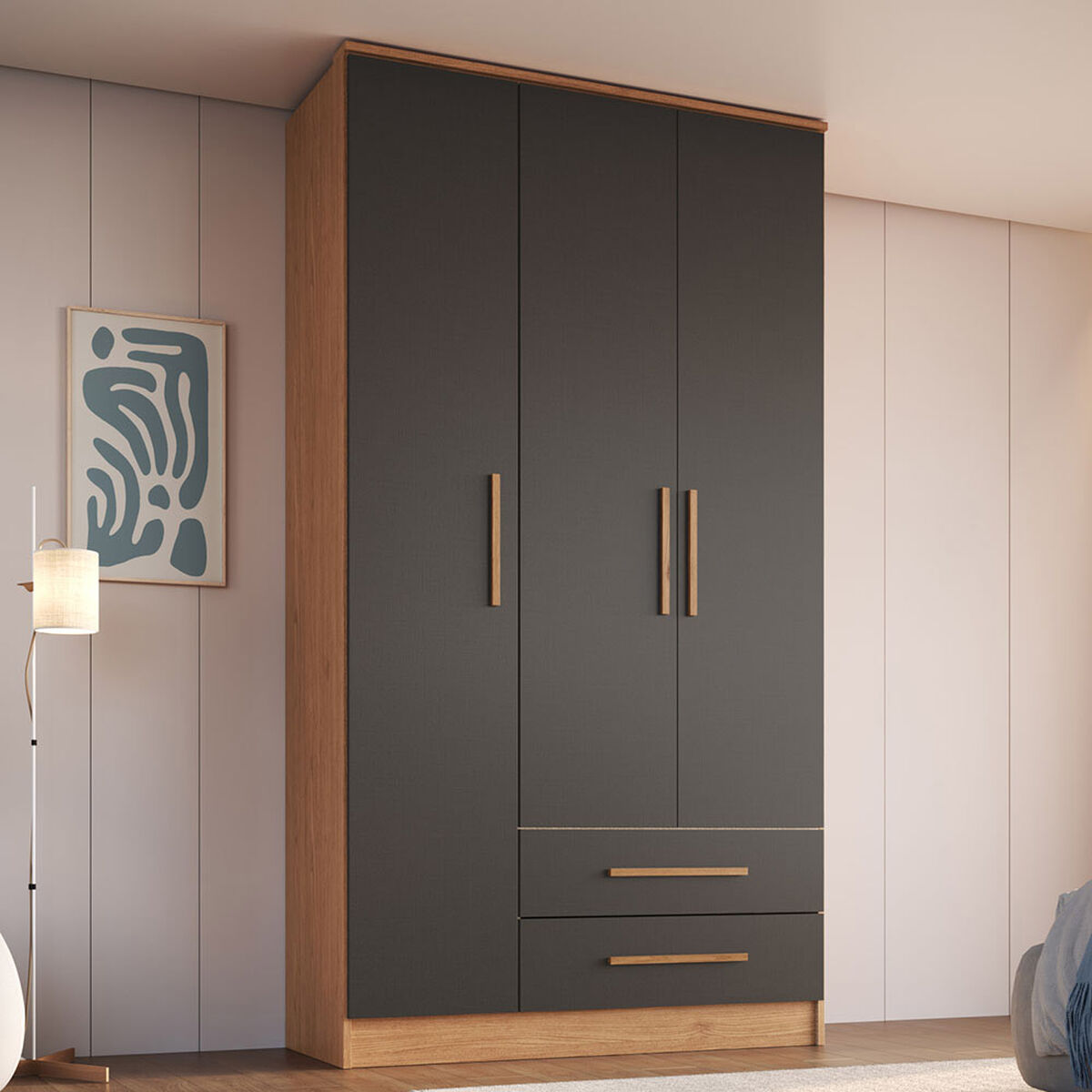 Closet Vekkahome Americano 3 Puertas 2 Cajones Grafito