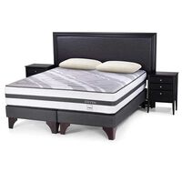Cama Europea Rosen 2 Plazas Base Dividida Driven +  Set Maderas Nolita + Almohadas