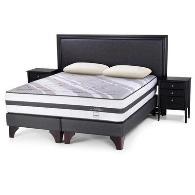 Cama Europea Rosen 2 Plazas Base Dividida Driven +  Set Maderas Nolita + Almohadas
