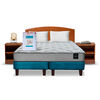 Combo Cama Europea Latam Home 2 Plazas Cannon BD Tela Azul + Textil + Respaldo + 2 Veladores Atlas