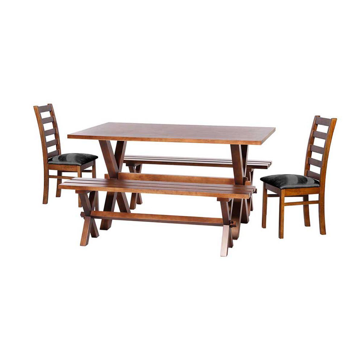 Juego de Comedor Latam Home Sevilla Burgos 2 Sillas + 2 Bancas Cuero Kentucky Negro