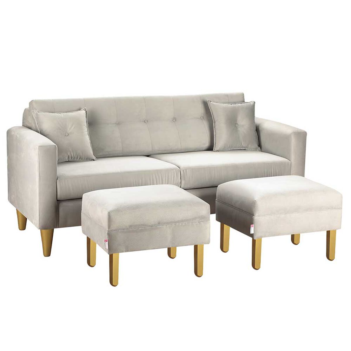 Juego de Living Bodevir New Retro Felpa 01 Sofá 3 Cuerpos + Dos Pouf 1 Cuerpo Gris 