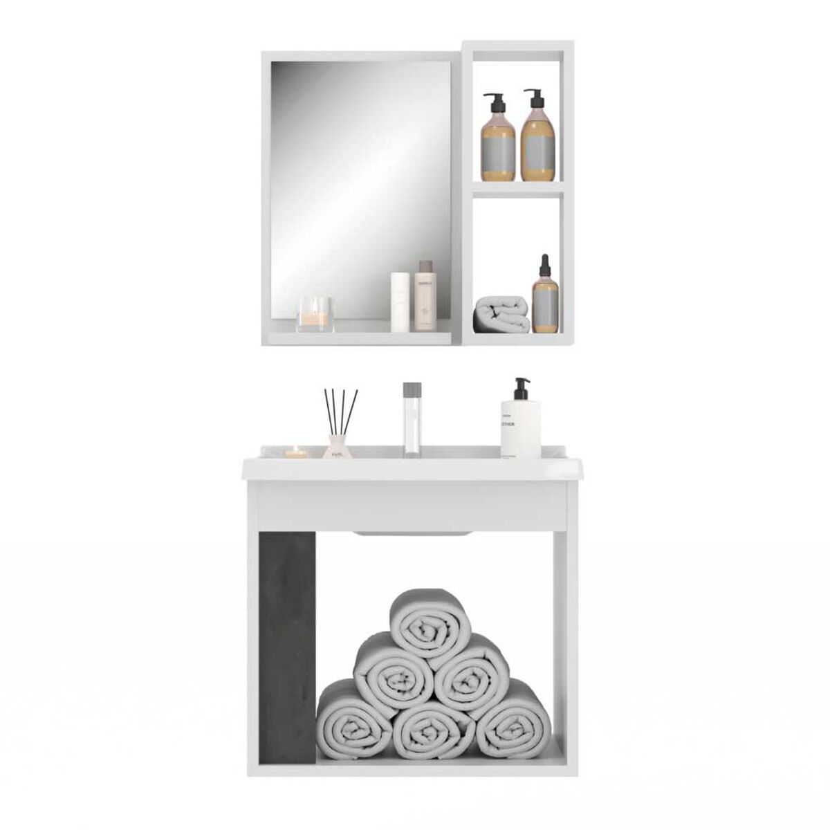 Combo Baño Vanitorio + Espejo Home Mobili Parati Blanco Gris