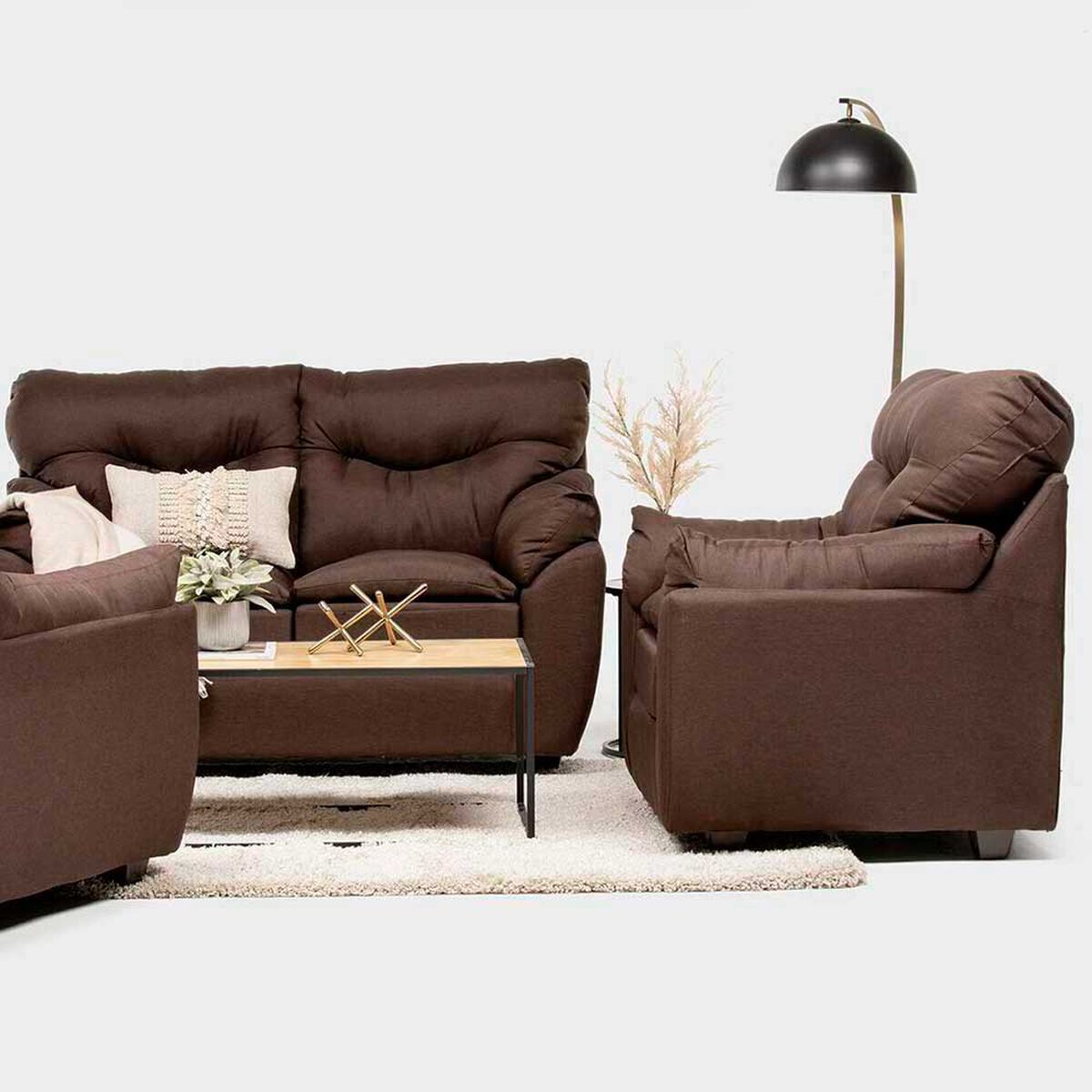 Juego de Living Almore Bel&eacute;n Sof&aacute; 2 Cuerpos + Dos Sillones 1 Cuerpo Caf&eacute;