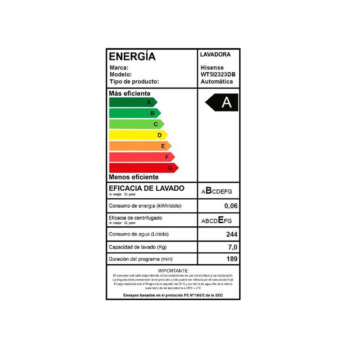 Lavadora Autom&aacute;tica Hisense WT5I2323DB 23 kg.