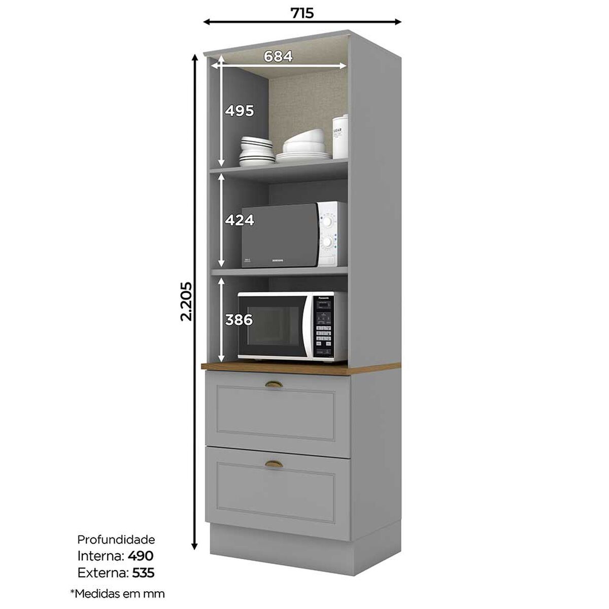 Mueble de Cocina Home Mobili Americana 2 Cajones 2 Puertas Gris