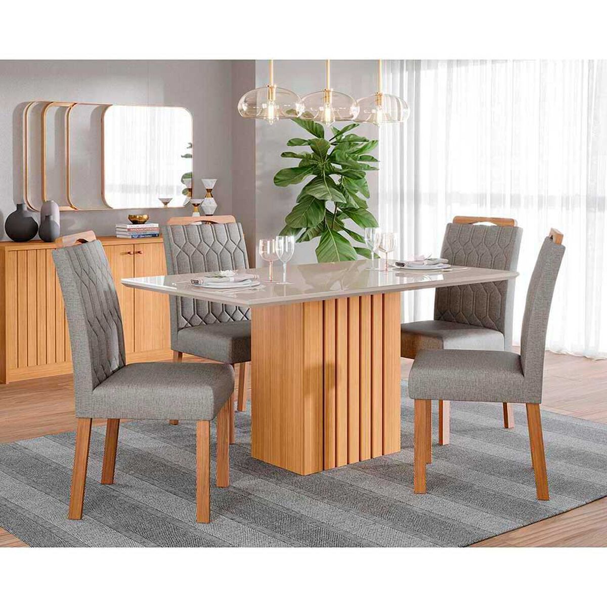 Juego de Comedor Decocasa Ana  4 Sillas Off White