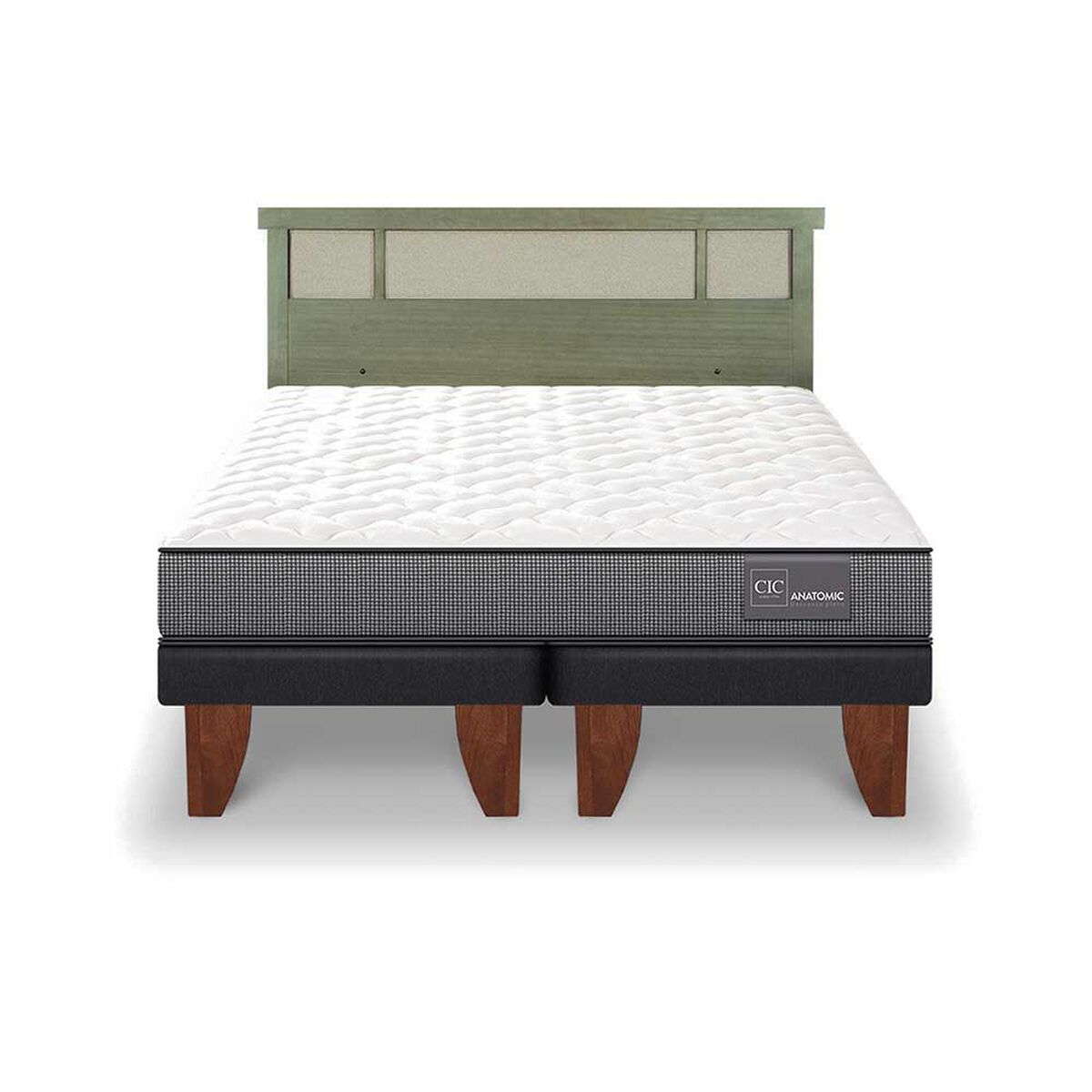 Cama Europea CIC Base Dividida King Anatomic + Respaldo Dublin Olivo
