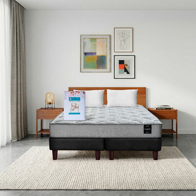 Combo Cama Europea Latam Home 2 Plazas Cannon BD Tela Palo Negro + Textil + Resp + 2 Veladore Orion