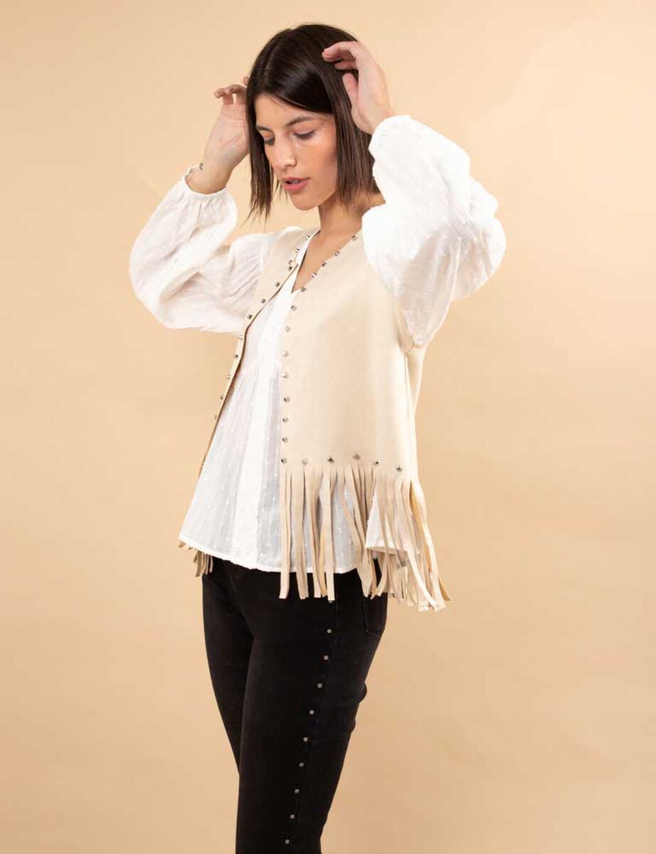 Chaqueta Suede Flecos Sin Mangas Mujer Zibel