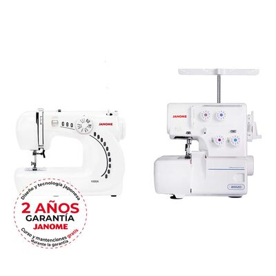 Imagen 1 del producto Máquina de coser Janome Pack 1000A/8002D Máq. de coser 60W - Máq. Overlock 135 W