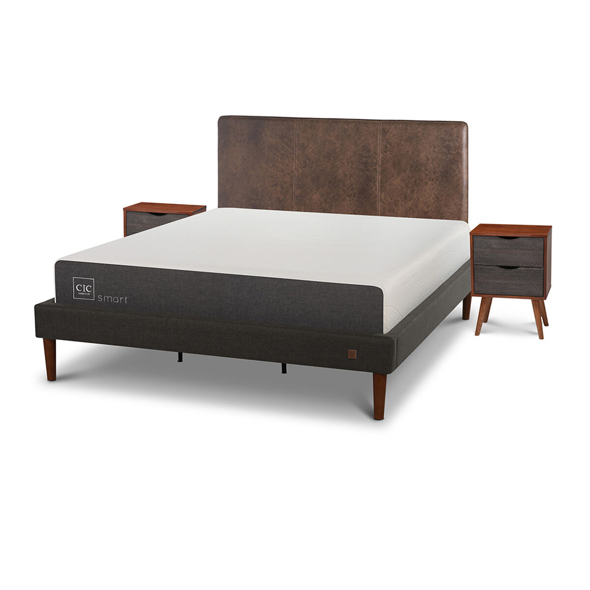 Cama Europea CIC King Smart + Respaldo Baker + 2 Veladores