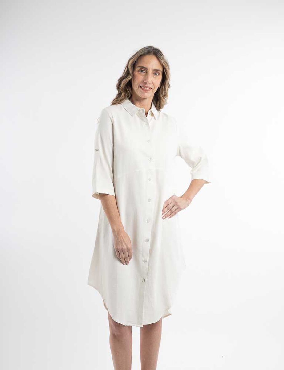 Vestido Midi Lino Manga 3/4 Mujer Portman Club