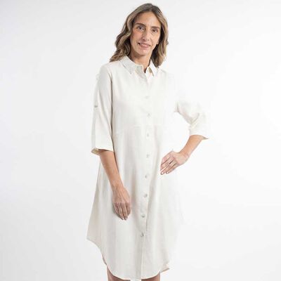 Vestido Midi Lino Manga 3/4 Mujer Portman Club