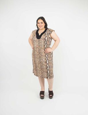 Imagen 1 del producto Vestido Midi Manga Corta Mujer Extralindas Cafe, Negro, Print-1