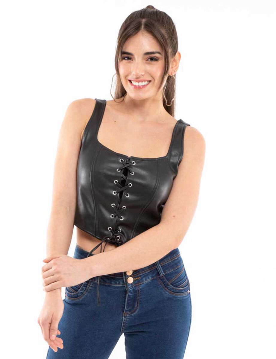 Crop Ecocuero Sin Mangas Mujer Fiorucci