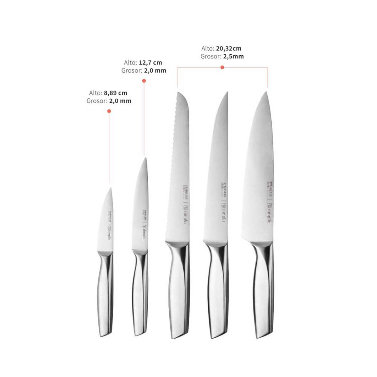 Set Cuchillos Simplit Stahl 5 Piezas + Taco