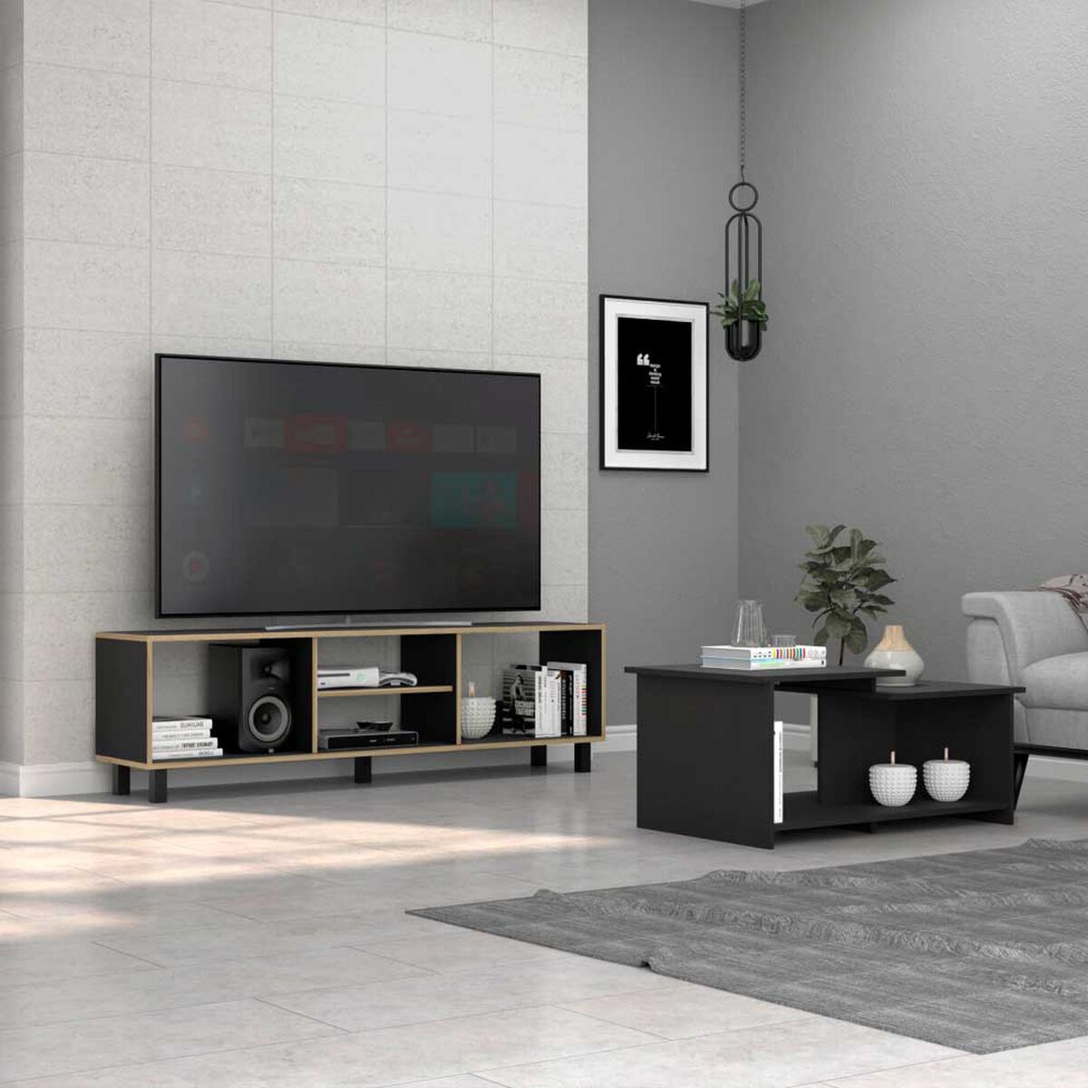 Combo Rack TV65 + Mesa de Centro TuHome Nomik Wengue Duna